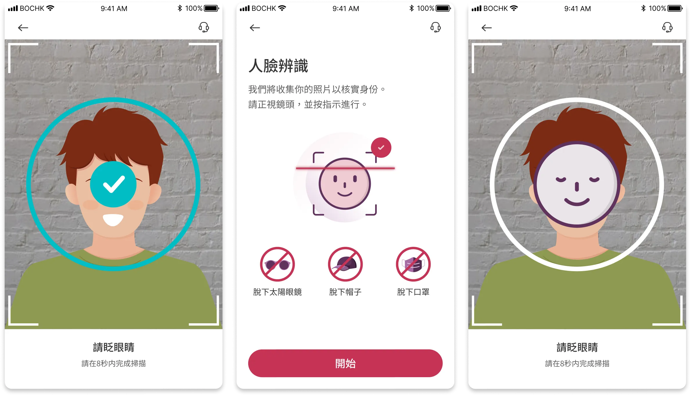 Improved facial recognition screen with clear instructions