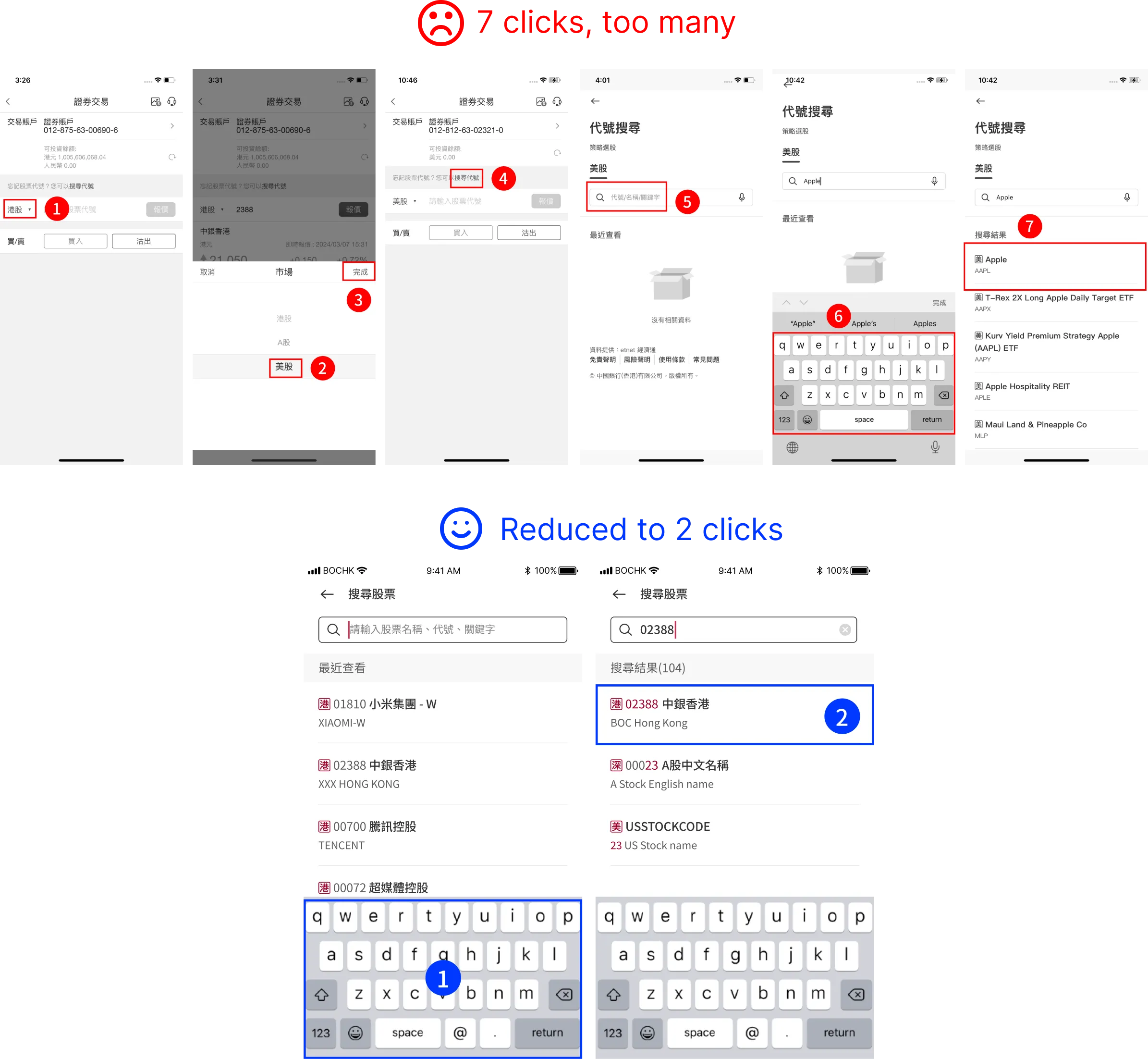 Key interactions such as search incurring too many clicks